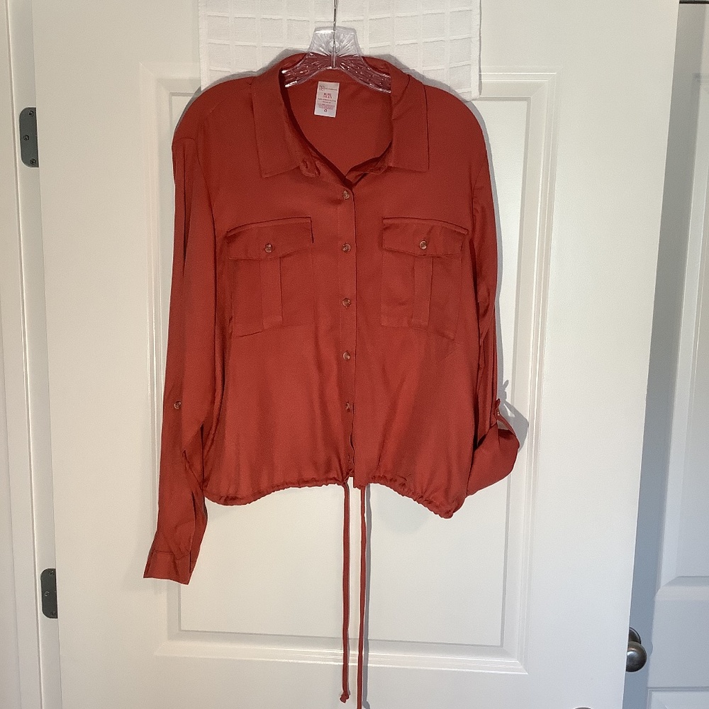 No Boundaries Button Down Shacket/ Draw String Hem Rust Color Size XL (15-17)